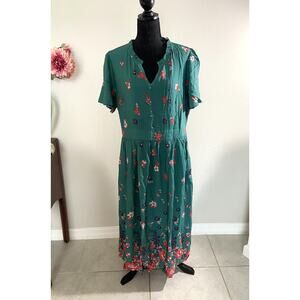 BloomChic NWT Floral Maxi Dress Plus 14-16 Green Red Boho Flutter Sleeve Spring